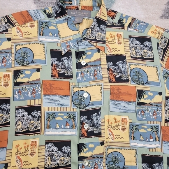 Tori Richard Shirt Men's Green Hawaiian Honolulu Ocean Sailing 100% Silk Medium - Picture 4 of 6
